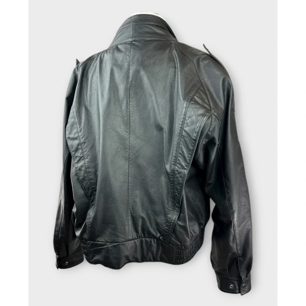 Vintage Wilsons Leather Bomber Motorcycle Jacket Asymmetric Zip Moto Black XL - Picture 3 of 16